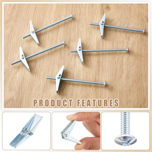 Yaocom 100 pcs 3/16'' x 4'' Toggle Bolts Butterfly Screws Anchors Heavy Duty Wall Anchors for Drywall with Wing Nuts for Hanging Heavy Objects on Drywall - size: 3/16" X 4"