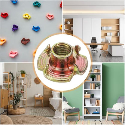 HARFINGTON M6x7.3mm T-Nuts 4 Pronged Tee Nut 0.69" x 0.29" Fully Thread Carbon Steel Inserts for Wood, Rock Climbing Holds, Cabinetry, Furniture 50pcs - size: M6x7.3mm