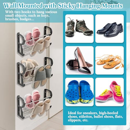 Ziliny 6 Pieces Wall Mounted Shoe Rack with Sticky Hanging Mounts Hanging Wall Shoe Storage Organizer Holder Shelf Hanger for Closet Door(15.7 x 8.7 x 4.3'')