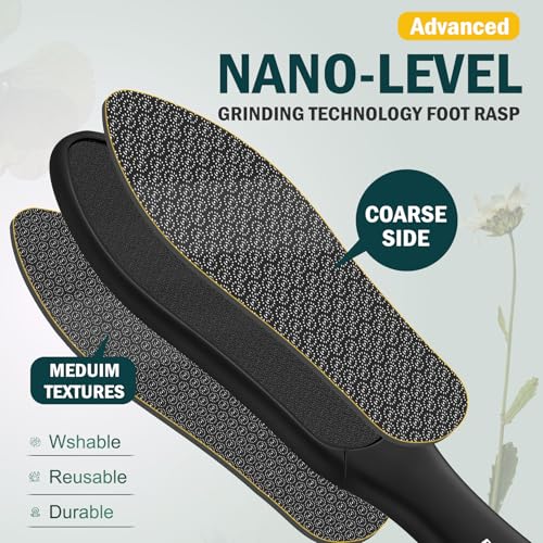 FVION Double-Sided Nano Glass Foot File for Callus Remover - Highly Effective Hard and Dead Skin Remover for Cracked Heels and Dry Skin (Black) - color: Black