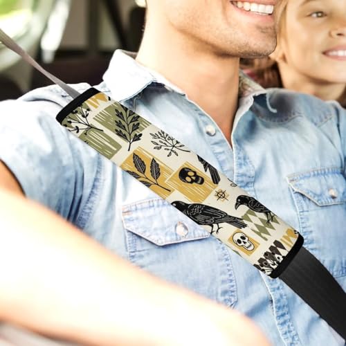 1 Pair Universal Soft and Comfortable Seat Belt Shoulder Pad for Kids, Stroller Pushchair High Chair, Gothic Crows Raven Skull Shoulder Protector, Anti-Slip Pad - color: Pattern 810