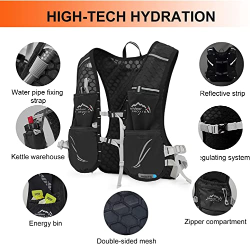 INOXTO Running Hydration Vest Backpack,Lightweight Insulated Pack with 1.5L Water Bladder Bag Daypack for Trail Hiking Running Cycling Race Marathon for Women Men - color: Dark black stripe