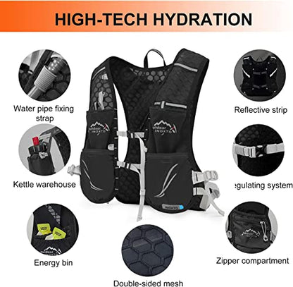 INOXTO Running Hydration Vest Backpack,Lightweight Insulated Pack with 1.5L Water Bladder Bag Daypack for Trail Hiking Running Cycling Race Marathon for Women Men - color: Dark black stripe