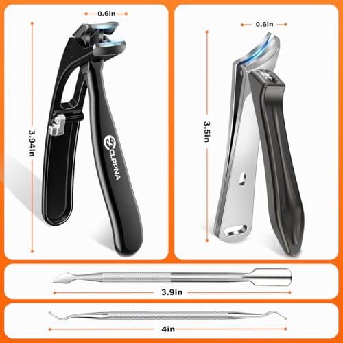 Nail Clippers Set, CLPPNA Angled Head Long Handled Toenail Clippers for Thick Toenails, Sharp Heavy Duty Ingrown Toenail Clippers with Wide Jaw, Podiatrist Nail Clippers for Seniors and Men - style: Black Slanted & Angled Head