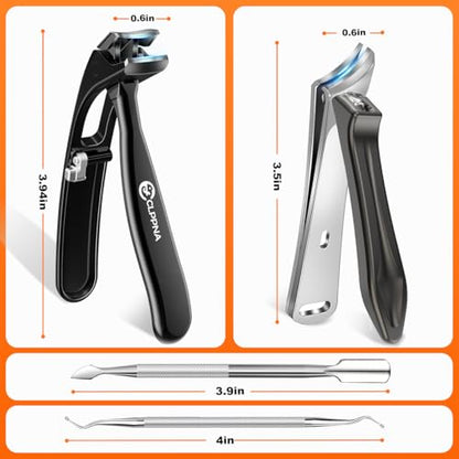 Nail Clippers Set, CLPPNA Angled Head Long Handled Toenail Clippers for Thick Toenails, Sharp Heavy Duty Ingrown Toenail Clippers with Wide Jaw, Podiatrist Nail Clippers for Seniors and Men - style: Black Slanted & Angled Head