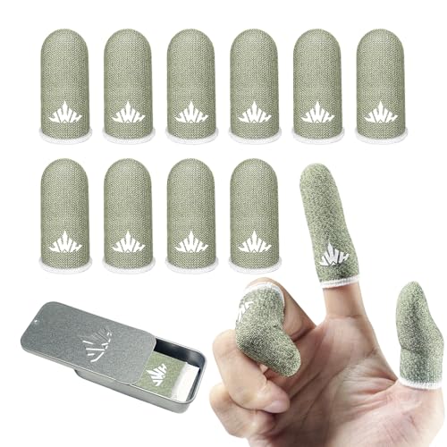 10 Pack Silver Fiber Dedales Gamer Profesionales Anti Slip Sweat Proof Gaming Finger Thumb Sleeves Cots Breathable Mobile Phone Gamer Gloves Guantes para Durable Covers for Pubg - color: Green 10-Pack + Storage Box