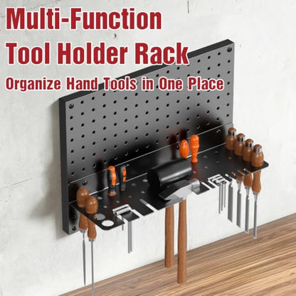 Heavy Duty Metal Pegboard Wall Organizer with 30 Hooks, Shelf and Tool Rack | Extra thick rustproof metal with 2 storage boxes, drywall anchors and screws for garage, workshop, gym and tool storage