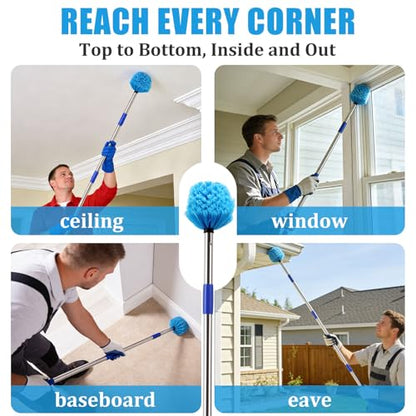Cobweb Duster with Extension Pole - 10 FT Lightweight Stainless Steel Extendable Duster Ceiling Fan Duster for High Ceilings, Medium Stiff PET Bristle Spider Web Brush for Indoor/Outdoor Cleaning - size: 10FT