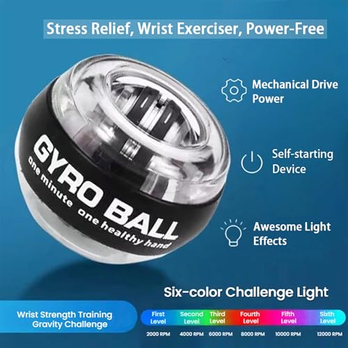 Auto-Start Wrist Power Gyro Ball with LED Lights,Torque Ball Hand Exerciser Grip Strength Trainer,Hand Strengthening Devices,Gyroscopic Forearm Exerciser, for Strengthening Arms Wrists and Fingers