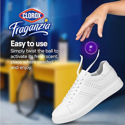 Clorox Fraganzia Deodorizing Balls with Lavender and Eucalyptus Scent, Shoe and Bag Odor Eliminator Balls for Shoes Lockers and Gym Bags with Long Lasting Freshness, 6 Count - 12 Pack - size: 6 Count (Pack of 12)