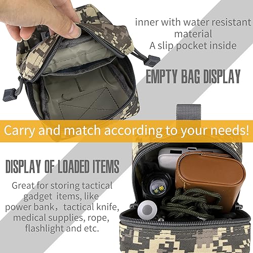 2 Pack Tactical Molle EDC Pouch Multi-Purpose Compact Pack Water-Resistant Utility Pouch with Flag Patch - color: Gray Camo