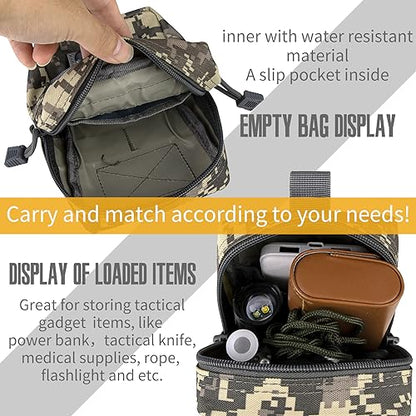 2 Pack Tactical Molle EDC Pouch Multi-Purpose Compact Pack Water-Resistant Utility Pouch with Flag Patch - color: Gray Camo