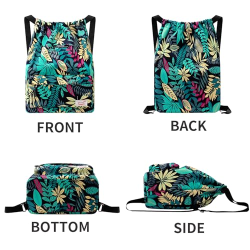 Peicees Waterproof Drawstring Sport Bag Lightweight Sackpack Backpack for Men and Women | Waterproof - color: X_blue Leaves