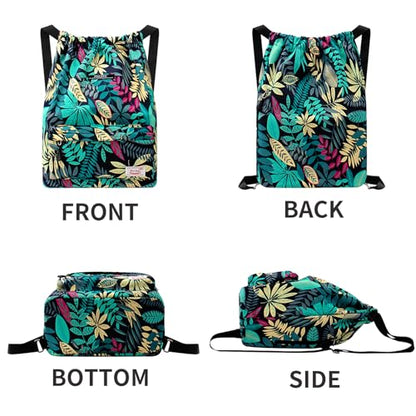 Peicees Waterproof Drawstring Sport Bag Lightweight Sackpack Backpack for Men and Women | Waterproof - color: X_blue Leaves