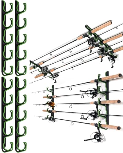 Ghosthorn Fishing Rod Holders for Garage Fishing Pole Holders Ceiling or Wall Mounted Rod Rack Garage Storage Organizer Fishing Gear Equipment for Men Women (Green, 2 Packs) - color: Green, size: 2 pack holds up 10 rods