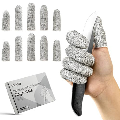 COOLJOB 20-Pack A5 Cut Resistant Finger Cots Full Coverage, Set of 4 - Reusable Anti-Slip Snug-fit Design, Conforms to Men Women Fingers for Work, Kitchen, Garden, Sculpture, Picking, Pruning, L/XL - size: Large/Xlarge