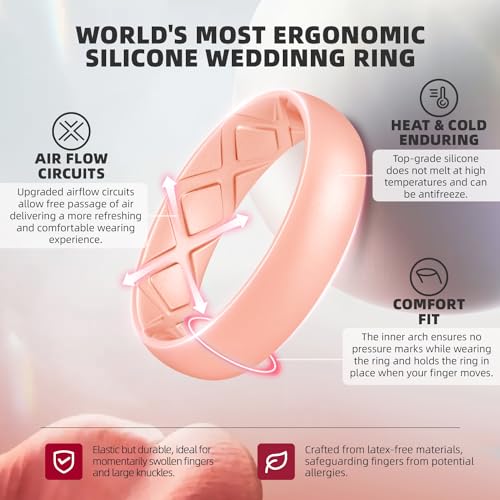 Egnaro Women's Stackable Silicone Rings, 2.5/5.5mm Wide 1.8/2mm Thick Bands | Comfort-Fit Rubber Bands Offer Breathable Flexibility for Nurses, Workouts, Pregnancy, Yoga, Travel, Office, and All-Day Wear - color: A35-Black, Marble, Whitepink, Rose Gold