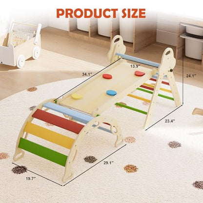 doowroodni Pikler Triangle Set 7in1 Toddler Climbing Toys Indoor Foldable Baby Climbing Toys Wooden Montessori Climbing Set with Arch, Ramp, Ladder for 1-3 Years, Jungle Gym for Kids