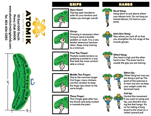 Atomik Rock Climbing Holds Yaniro Power Hang Board in Green for Grip and Strength Training