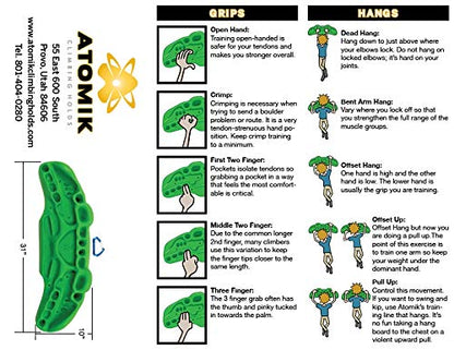 Atomik Rock Climbing Holds Yaniro Power Hang Board in Green for Grip and Strength Training