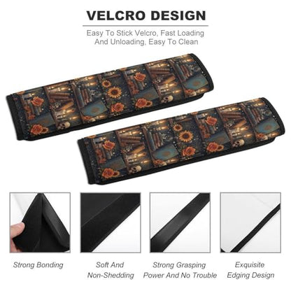 2 Pack Halloween Bookshelf Skulls Spooky Book Lovers Car Seat Belt Pad Soft Padded Automotive Seat Belt Protector for Child, Stroller Pushchair High Chair, Shock Absorption - color: Pattern 1231
