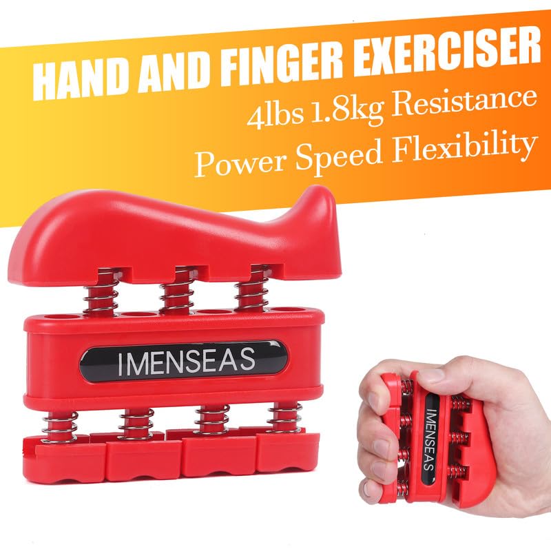 Grip Strength Trainer 7 Pack Adjustable Hand Gripper, Finger Stretcher Resistance Extensor Bands, Finger Exerciser, Grip Strength Ring & Stress Ball, Hand Grip Strengthener - color: Red