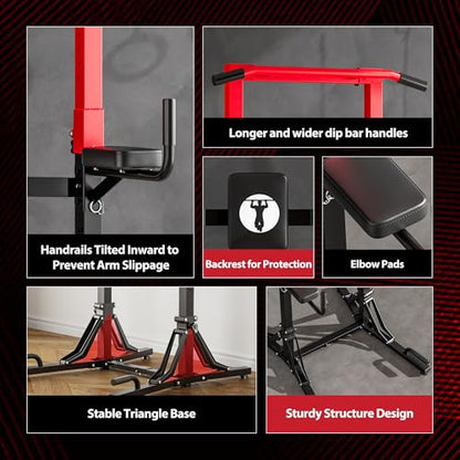 soges Foldable Power Tower Pull Up Bar Station with 6-Level Height Adjustment, Heavy Duty Free Standing Dip Station for Home Gym, Space-Saving Strength Training Equipment for Full Body Workout