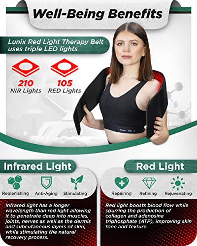 Lunix LX16 Red Light Therapy Belt, Near Infrared Light and Red Light Therapy to Improve Circulation, Relax Muscles, Black - size: Black Body