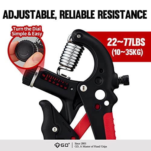 GD Grip2 Adjustable Grip Strength Trainer Hand Gripper Forearm Strengthener | Adjustable resistance 22~77lbs Squeezer, Hand grip strengthener, Gripper exerciser Devices, Stress Relief Grips Recovery - color: RED