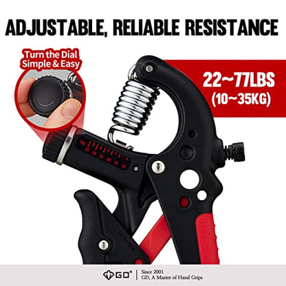 GD Grip2 Adjustable Grip Strength Trainer Hand Gripper Forearm Strengthener | Adjustable resistance 22~77lbs Squeezer, Hand grip strengthener, Gripper exerciser Devices, Stress Relief Grips Recovery - color: RED