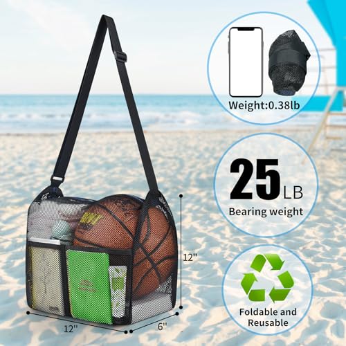Mildbeer Gym Tote Bag, Mesh Bag Crossbody Satchel 12x6x12 for Gym Beach Ball Games Training Camping Hiking Clothes Storage - color: Black