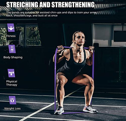VEICK Pull Up Assist Resistance Bands for Home Gym | 100% Natural Latex, Non Slip Leather Texture, Space Saving, Versatile for Full Body Training, Home Gym - color: Purple/Black/Red/Yellow Set of 4 (0.3-1.1in)