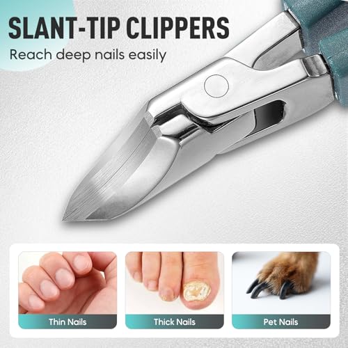 4 PCS Set Wide Jaw Opening Anti Splash Slanted Nail Clipper, 2026 Upgrade Curved Toenail Clippers, Toe Nail Clippers for Thick Nails for Seniors Klipp, Heavy Duty Toenail Clipper Kit (Dark Green Set) - color: Dark Green Set