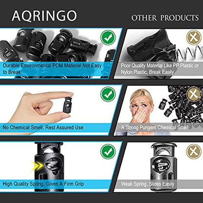 AQRINGO 100 Pcs Plastic Cord Locks Single Hole Spring Toggle Stopper Cord Stops Fastener Toggles for Drawstrings, Paracord, Shoelaces, Bags, Clothing, and More, Black
