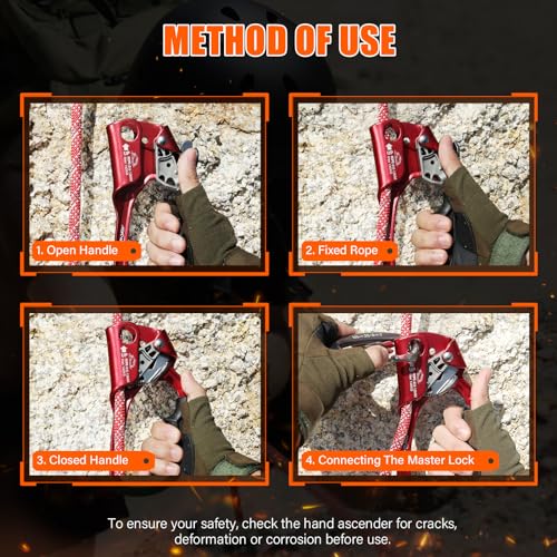 UIAA & CE Certified Rope Ascender Aluminum Alloy Rock Climbing Gear Strong Rigging Rappelling Equipment for Rock Tree Climbing Arborist Rescue Mountaineering Caving - color: Right Hand Red 1