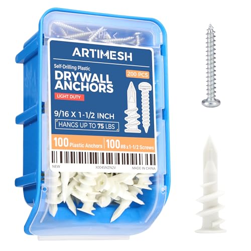 200PCs Self Drilling Drywall Anchors Kit - 75LB Heavy Duty Plastic Drywall Hangers with 100 Self-Tapping Screws - Mounting Hardware for Sheetrock Anchors