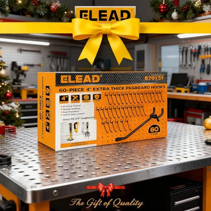 ELEAD 60-Piece 4 Inch Extra Thick Pegboard Hooks, Heavy Duty Peg Board Organizer Accessories, Peg Board Tool Hangers Fit for 1/4" Pegboard Hanging Tools Garage, Workshop, and Craft Storage - style: 60-Piece 4 Inch extra thick