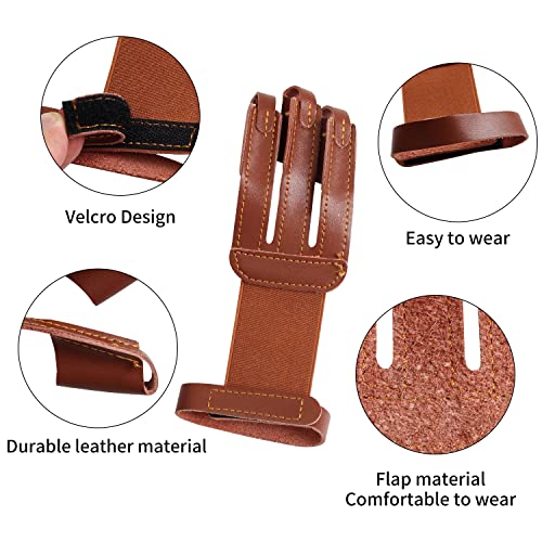3-Finger Leather Archery Glove, Shooting Finger Guard | Smooth draw feel, reinforced stress zones, lightweight fit, easy on & off, durable wear resistance, fits recurve bow training - color: Brown