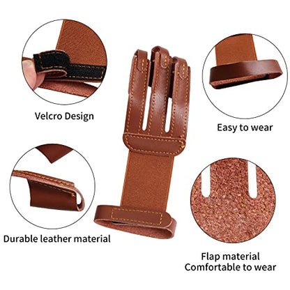 3-Finger Leather Archery Glove, Shooting Finger Guard | Smooth draw feel, reinforced stress zones, lightweight fit, easy on & off, durable wear resistance, fits recurve bow training - color: Brown