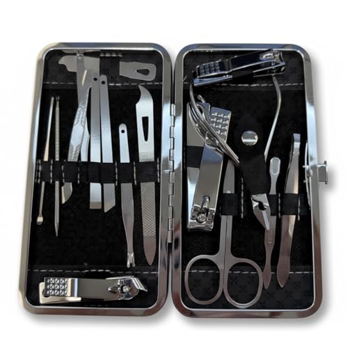 Grooming Kit Home and Travel-Manicure Set 16, Nail Clipper Set, Portable Nail Kit, Travel Nails Kits(Black) - color: Black, size: 16 Piece Set