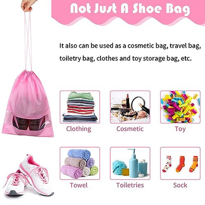 Large Pink Travel Shoe Bags - 10 Pcs, Non-Woven Drawstring with Clear Window (12.6" X 17.3") - color: Pink, style: 10 Pack