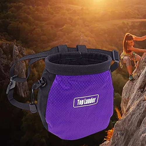Rock Climbing Chalk Bag with Zipper Pocket for Hunting Hiking Fitness Gym - color: Purple