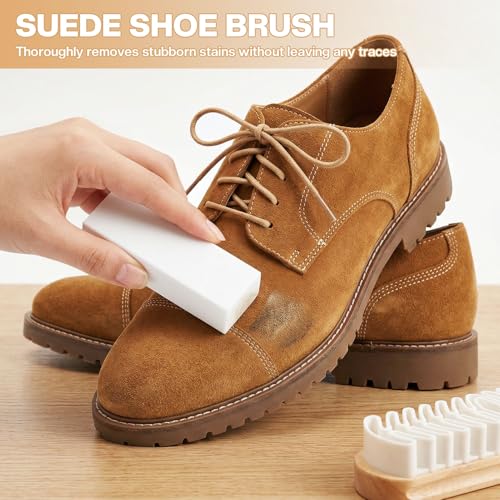 3Pcs Suede Shoe Brush Crepe Applicators Nubuck Leather Cleaner Shoes Shine Dauber Set with Cleaning Eraser Cloth(Style A) - style: Style A