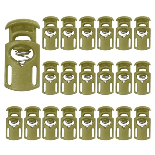 PATIKIL Nylon Spring Cord Locks, Elastic Toggle Stop Slider Clamp Adjuster Fastener for Drawstring Shoelaces Paracord - color: Olive