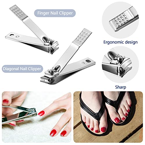 Geosar 50 Set 8 in 1 Travel Manicure Kit Bulk Professional Nail Clippers Pedicure Nail Care Tools Grooming Stainless Steel Set with Portable Travel Case, Gift for Valentine Men Women(Black) - color: Black