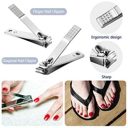 Geosar 50 Set 8 in 1 Travel Manicure Kit Bulk Professional Nail Clippers Pedicure Nail Care Tools Grooming Stainless Steel Set with Portable Travel Case, Gift for Valentine Men Women(Black) - color: Black