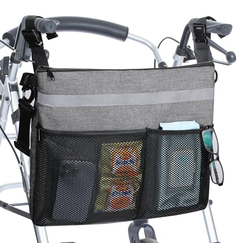 Wheelchair Accessories - Accessible Storage Bag with Multiple Pockets & Zipper Design, Perfect for Seniors and Adults, Wheelchair Backpack to Hang on Back - color: Gray-(solid)