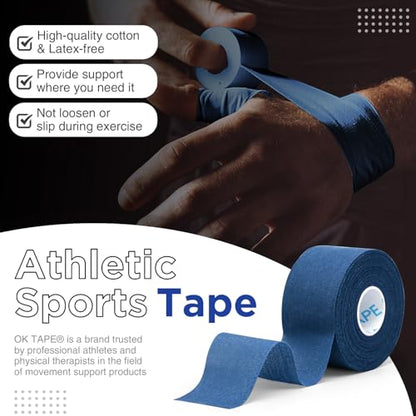 OK TAPE 4 Rolls Athletic Tape, Sports Tape, Very Strong Easy Tear Wrist Ankle Tape, No Sticky Residue | Athletes, Medical, Athletic Trainers- 1.5inch x 15yards (Blue) - color: Blue-4 Rolls, size: 15 yards