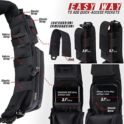 WYNEX Molle Accessories Pouch of Double Zipper Pocket Version, Backpack Strap Pouch Shoulder Strap Molle Attachment Tactical Accessories Bag Shoulder Starps Zipper Pocket Additional Phone Holder - color: Black-1Pcs