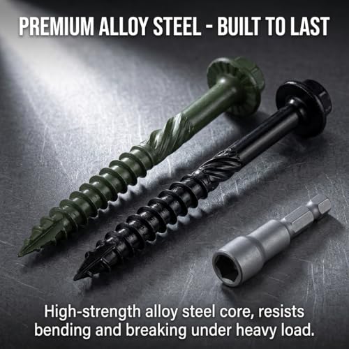 [Pack of 50] #14 x 10 Wood Structural Screws, Green Coated Heavy Duty Hex Head Timber/Log/Landscaping Wood Screws, Rust Resistant, Hex Socket Included - color: Green, size: #14 x 10"